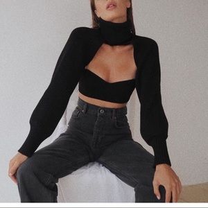 Cut out turtle neck knit sweater